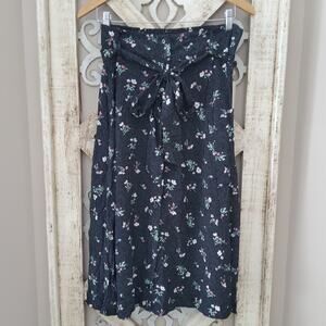 SO Women's Button Front Tie Belted Smocked Waist A-line Midi Skirt Black Floral